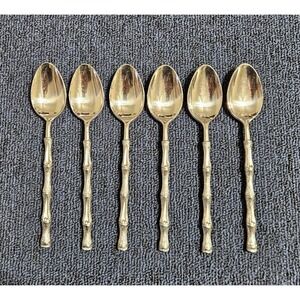Oxford Hall JADE Teaspoons 6.5" Textured Bamboo Cane Stainless Flatware Set Of 6